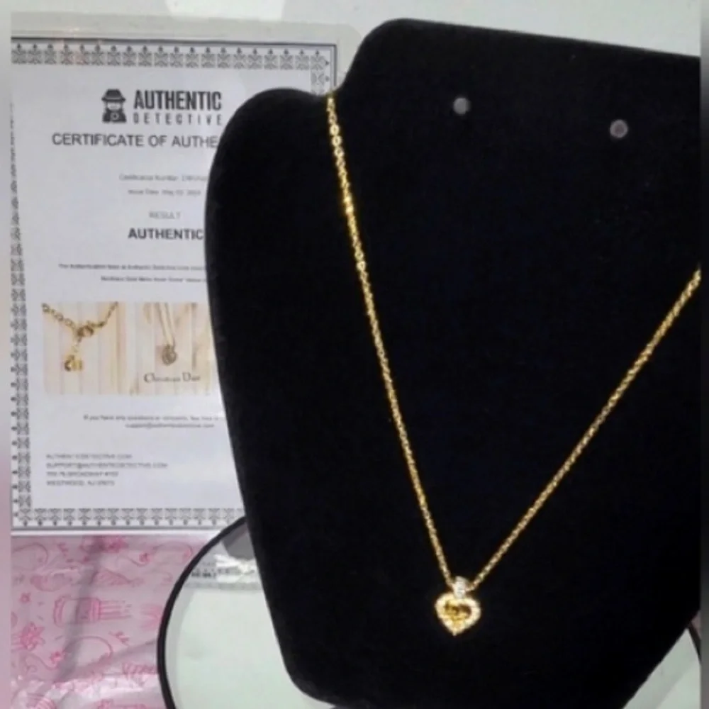 COA CHRISTIAN DIOR CD LOGO RHINESTONE HEART NECKLACE ✨️🔥 - Picture 3 of 6